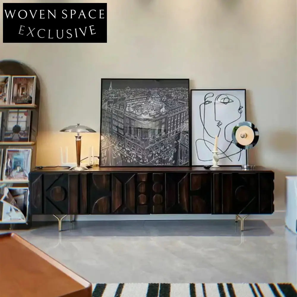 Elegant Nordic Wooden Low Profile TV Media Console with Y-Base Metal Legs