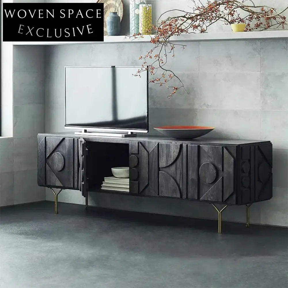 Elegant Nordic Wooden Low Profile TV Media Console with Y-Base Metal Legs