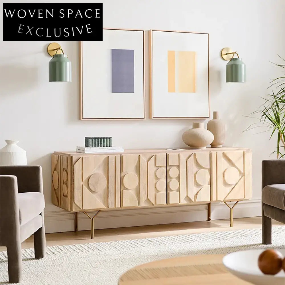 Elegant Nordic Wooden Low Profile TV Media Console with Y-Base Metal Legs