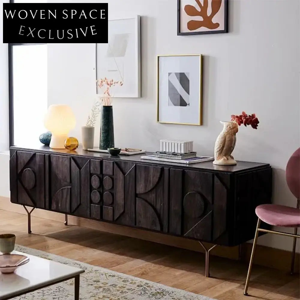 Elegant Nordic Wooden Low Profile TV Media Console with Y-Base Metal Legs