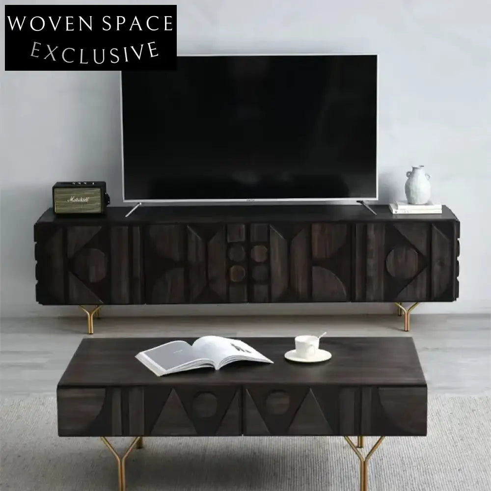 Elegant Nordic Wooden Low Profile TV Media Console with Y-Base Metal Legs