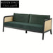 Elegant Oak Cane Back Velvet 3-Seater Sofa | Luxury Living Room Furniture