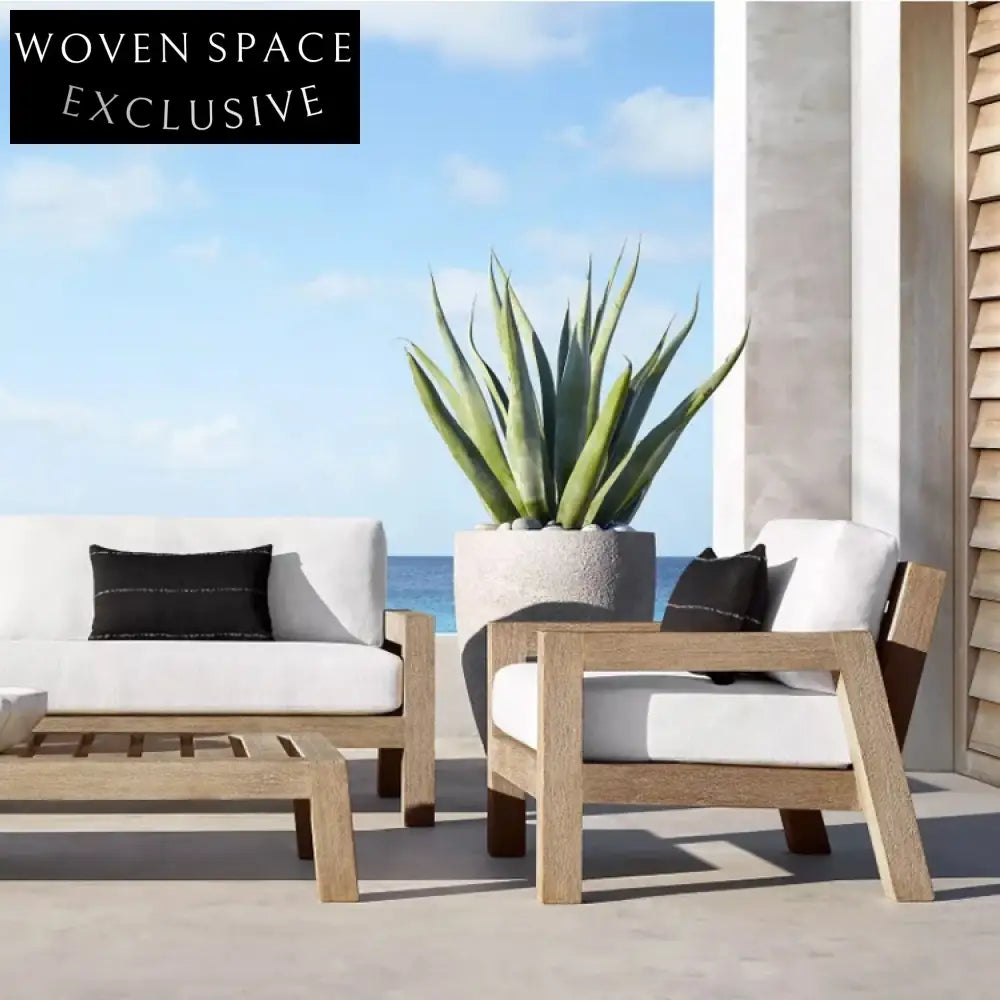 Elegant Outdoor Teak Aluminum Sectional Sofa with Soft Cushions, Patio Sofa