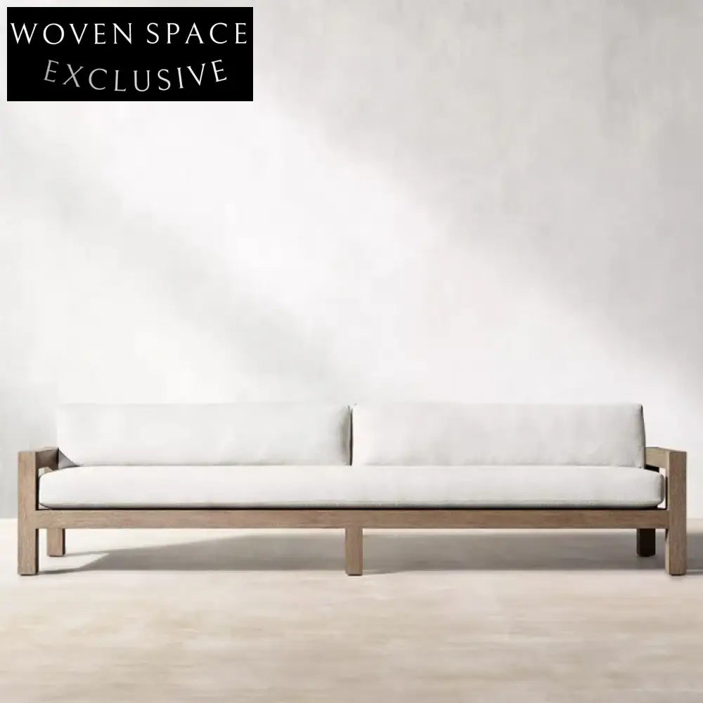 Elegant Outdoor Teak Aluminum Sectional Sofa with Soft Cushions, Patio Sofa