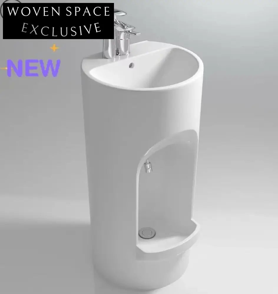 Elegant Oval Gold Marble Ceramic Hand Foot Washing Wudu Pedestal Sink