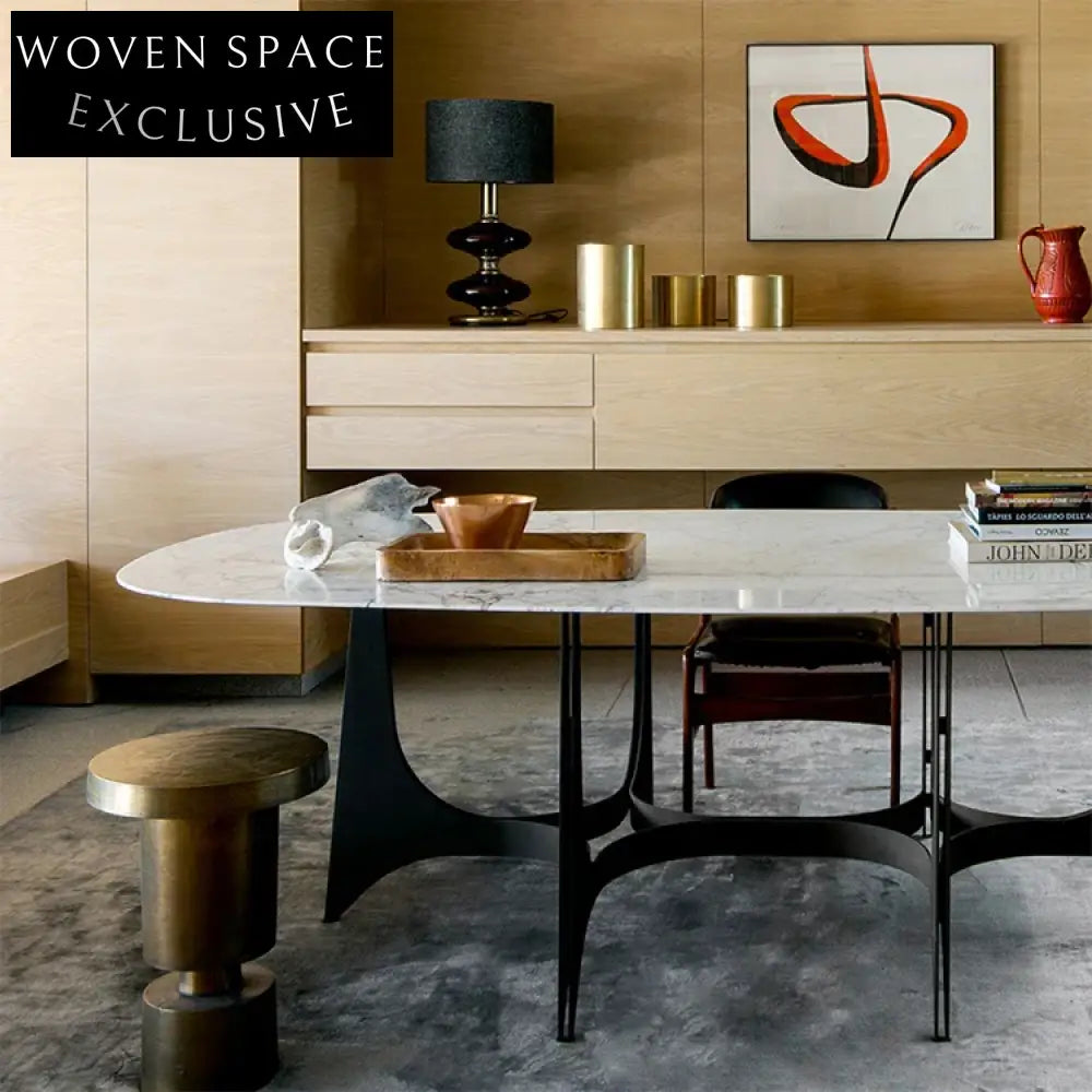 Elegant Oval Marble Top Stainless Steel Base Luxury 6-8 Seater Dining Table