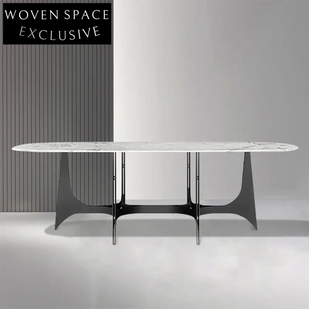 Elegant Oval Marble Top Stainless Steel Base Luxury 6-8 Seater Dining Table