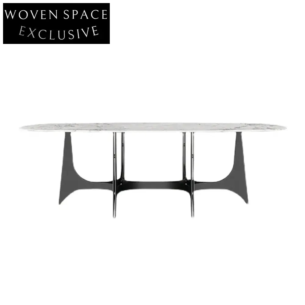 Elegant Oval Marble Top Stainless Steel Base Luxury 6-8 Seater Dining Table