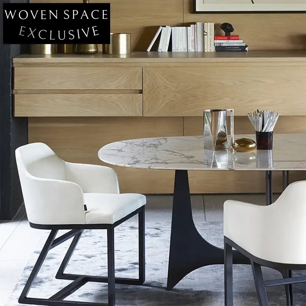 Elegant Oval Marble Top Stainless Steel Base Luxury 6-8 Seater Dining Table