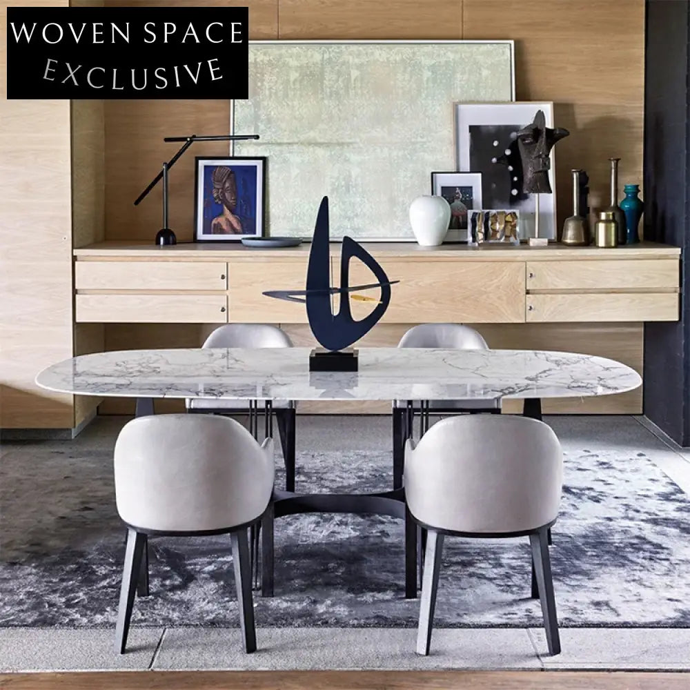 Elegant Oval Marble Top Stainless Steel Base Luxury 6-8 Seater Dining Table