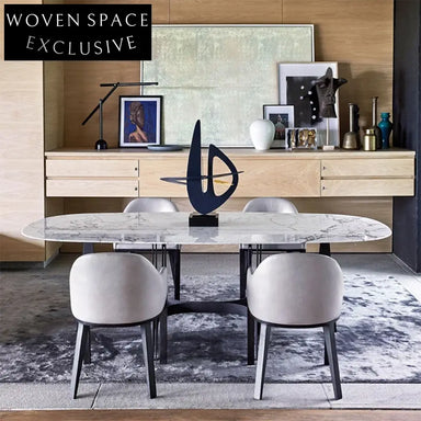 Elegant Oval Marble Top Stainless Steel Base Luxury 6-8 Seater Dining Table