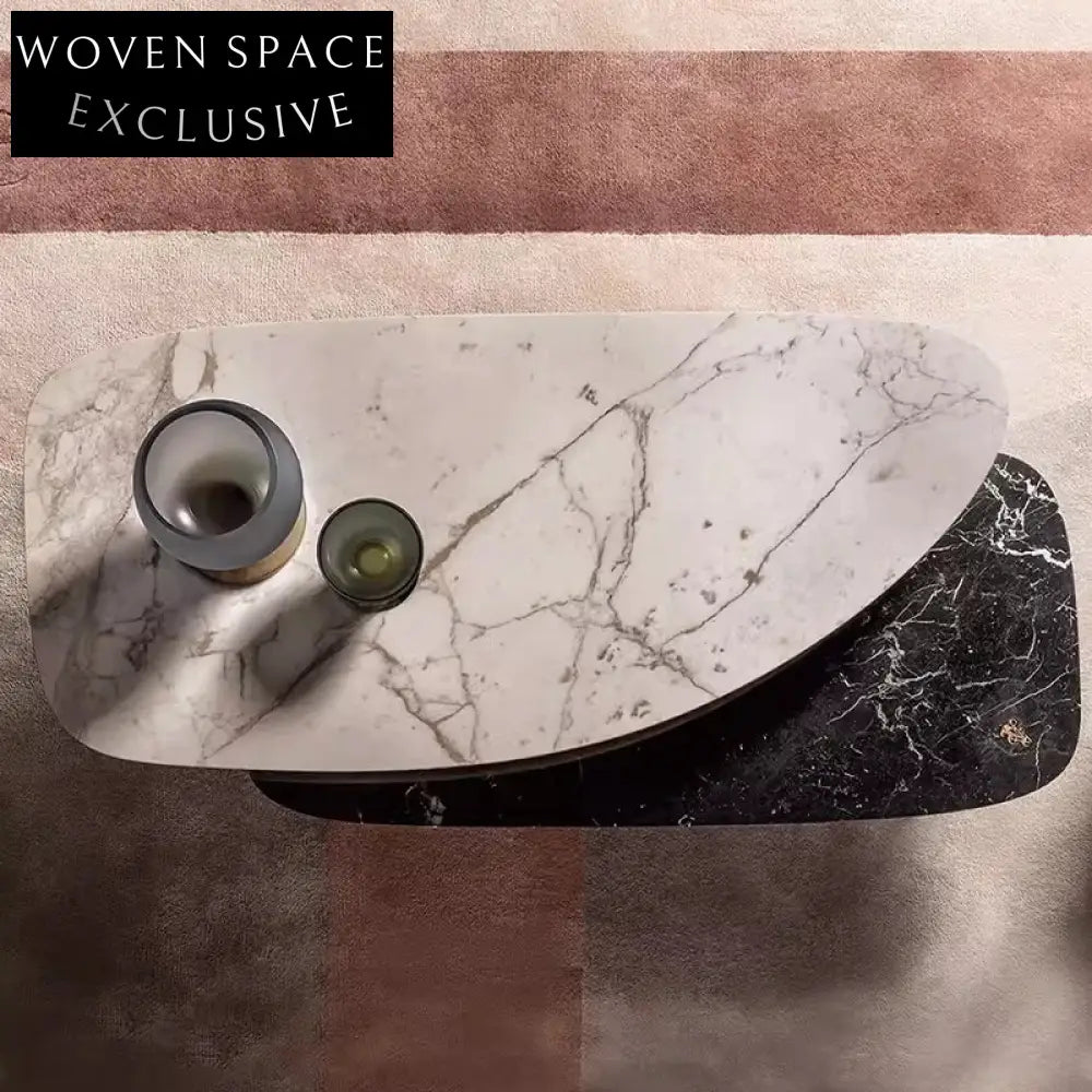 Elegant Oval Natural Marble Top Coffee Table Set, Modern Living Room Accent