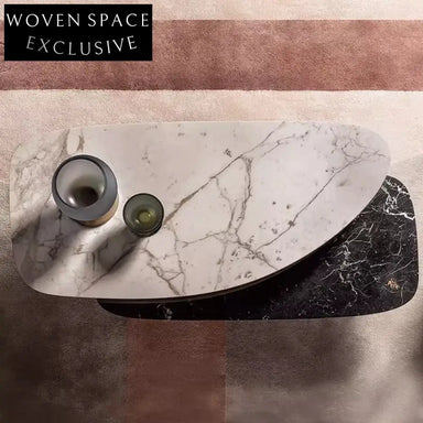 Elegant Oval Natural Marble Top Coffee Table Set, Modern Living Room Accent