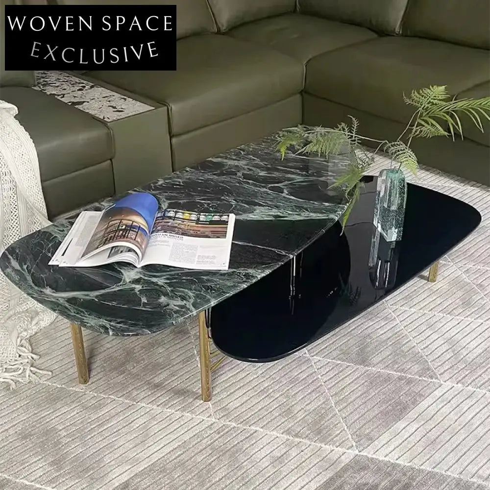 Elegant Oval Natural Marble Top Coffee Table Set, Modern Living Room Accent