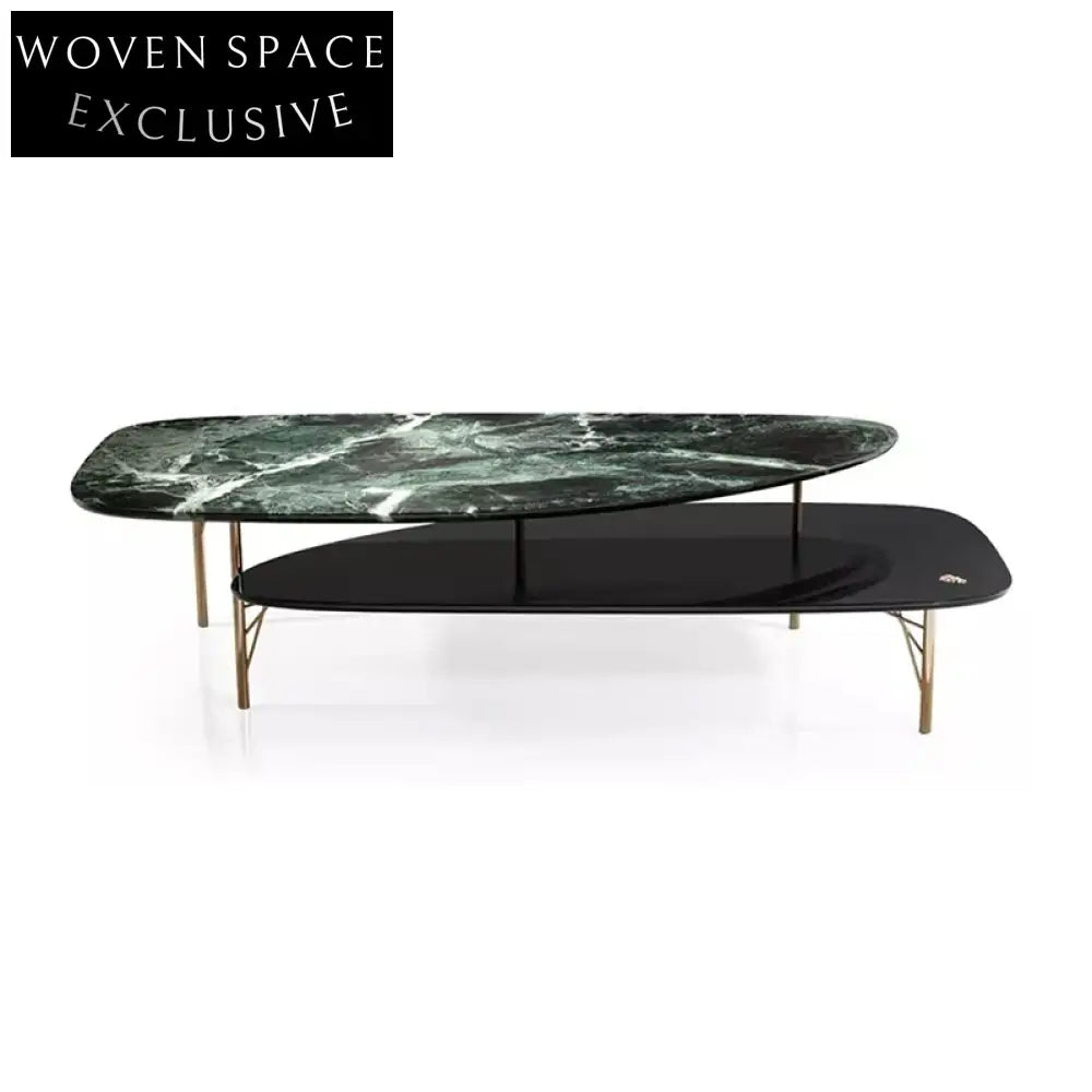 Elegant Oval Natural Marble Top Coffee Table Set, Modern Living Room Accent