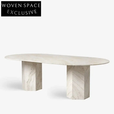 Elegant Oval Natural Marble Top Dining Table with White Column Base