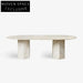 Elegant Oval Natural Marble Top Dining Table with White Column Base