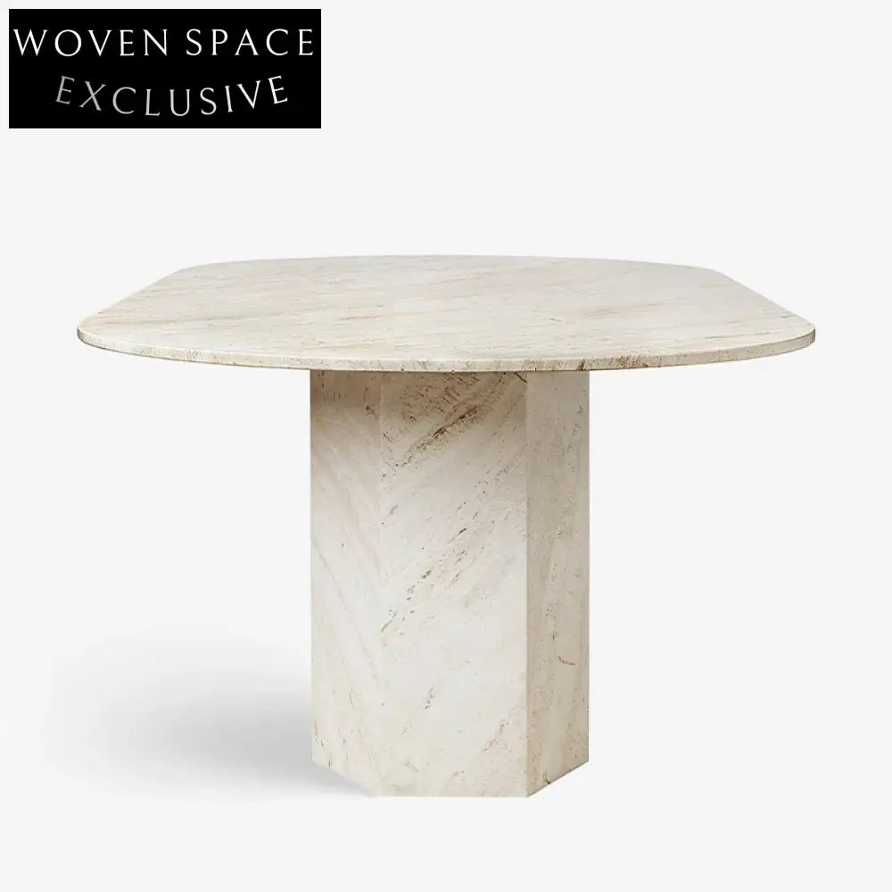 Elegant Oval Natural Marble Top Dining Table with White Column Base