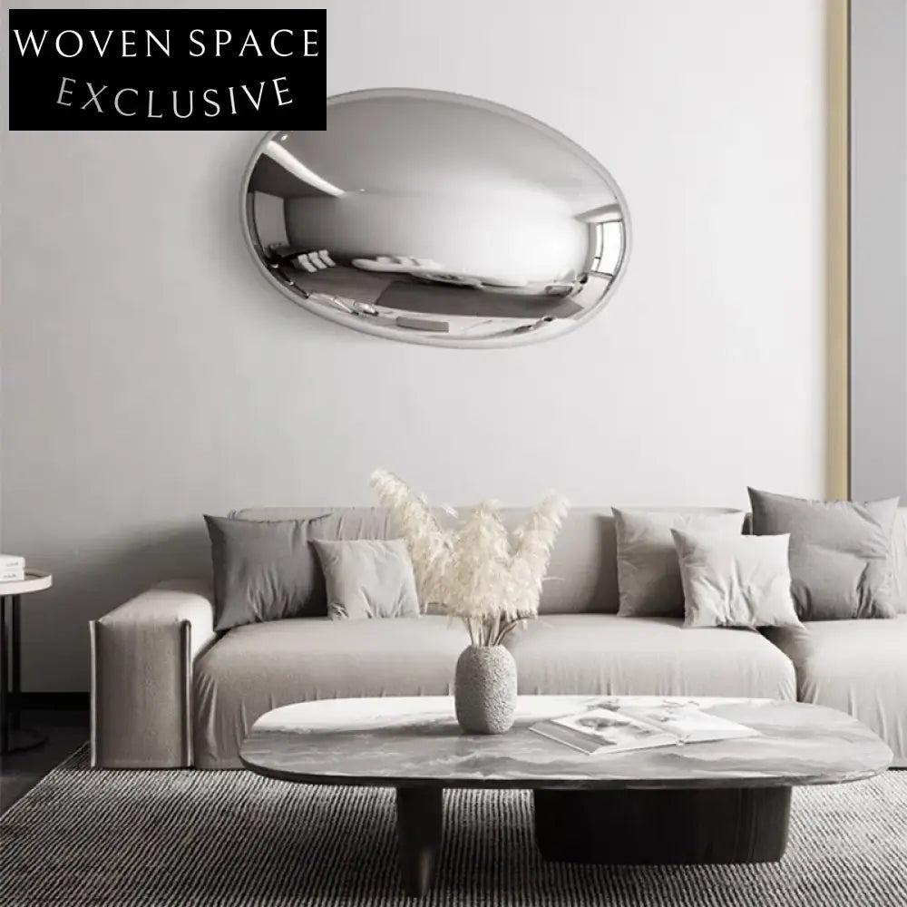 Elegant Oval Stainless Steel Silver Wall Art Mirror for Living Room Decor