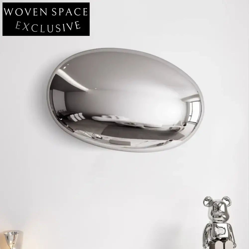 Elegant Oval Stainless Steel Silver Wall Art Mirror for Living Room Decor