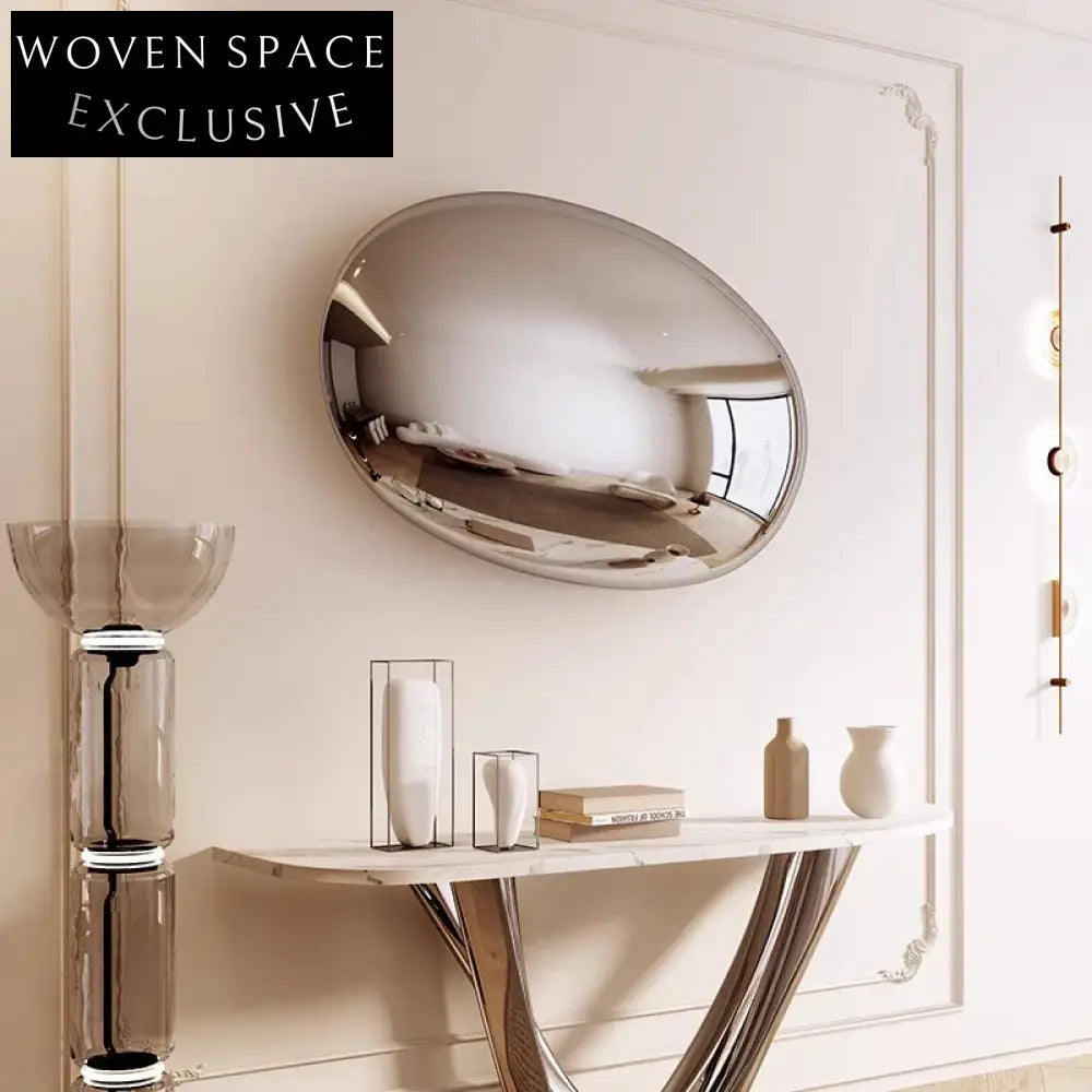 Elegant Oval Stainless Steel Silver Wall Art Mirror for Living Room Decor