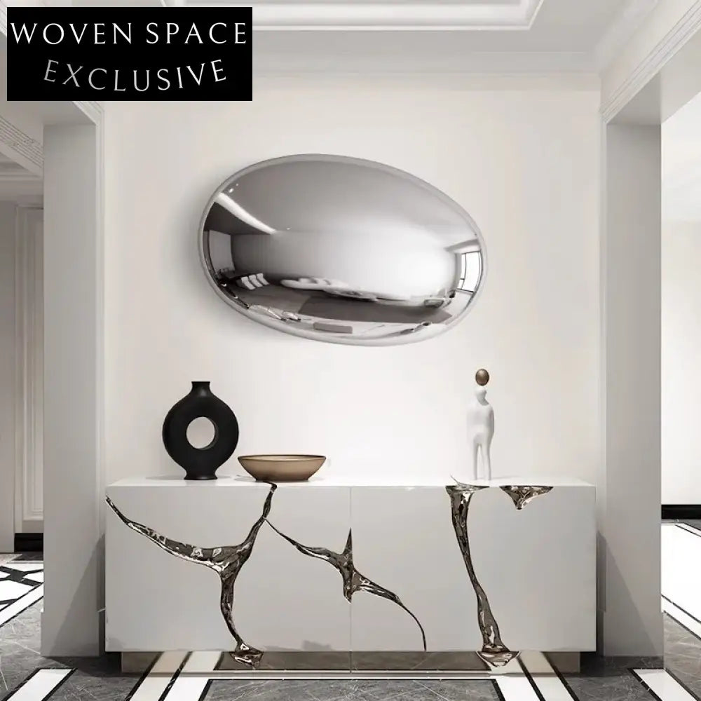 Elegant Oval Stainless Steel Silver Wall Art Mirror for Living Room Decor