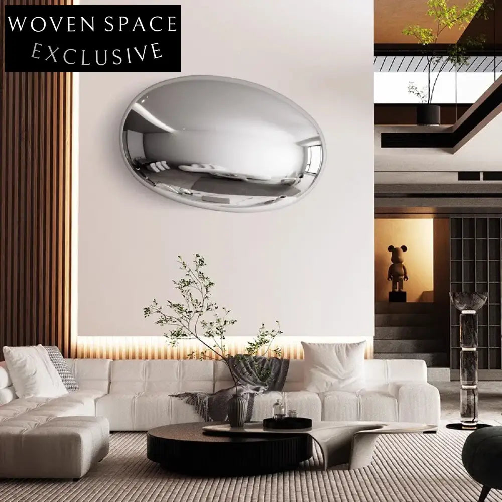 Elegant Oval Stainless Steel Silver Wall Art Mirror for Living Room Decor