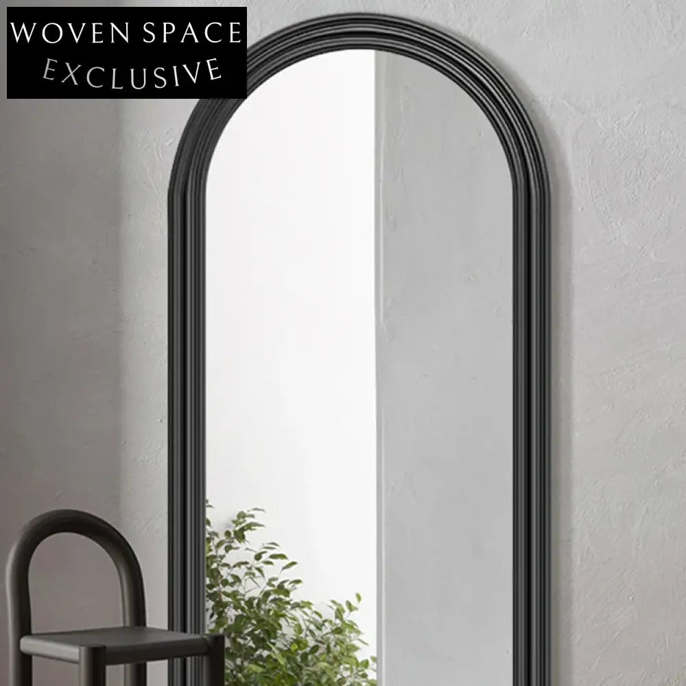 Elegant Oval Top Full Length Floor Mirror with Modern Wooden Edge