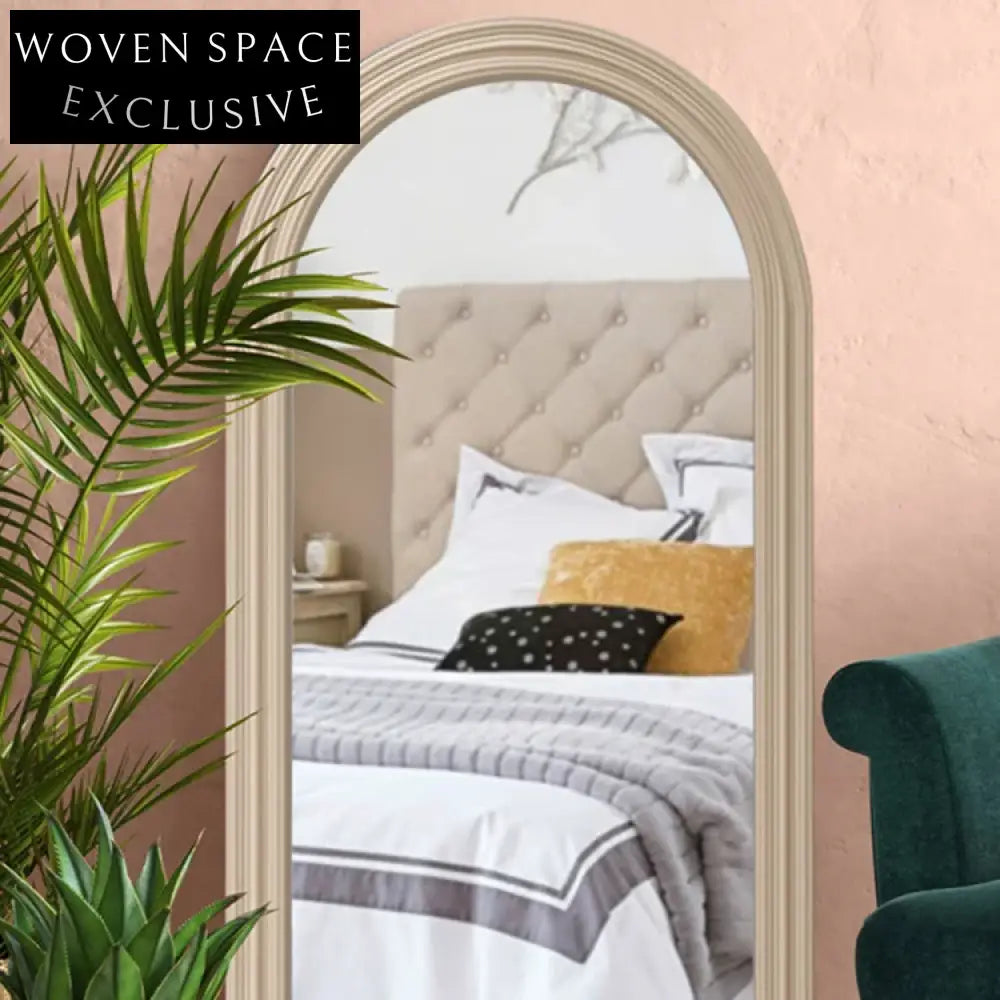 Elegant Oval Top Full Length Floor Mirror with Modern Wooden Edge