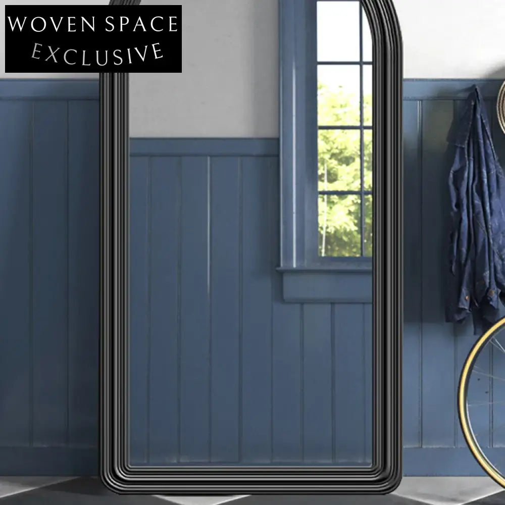 Elegant Oval Top Full Length Floor Mirror with Modern Wooden Edge