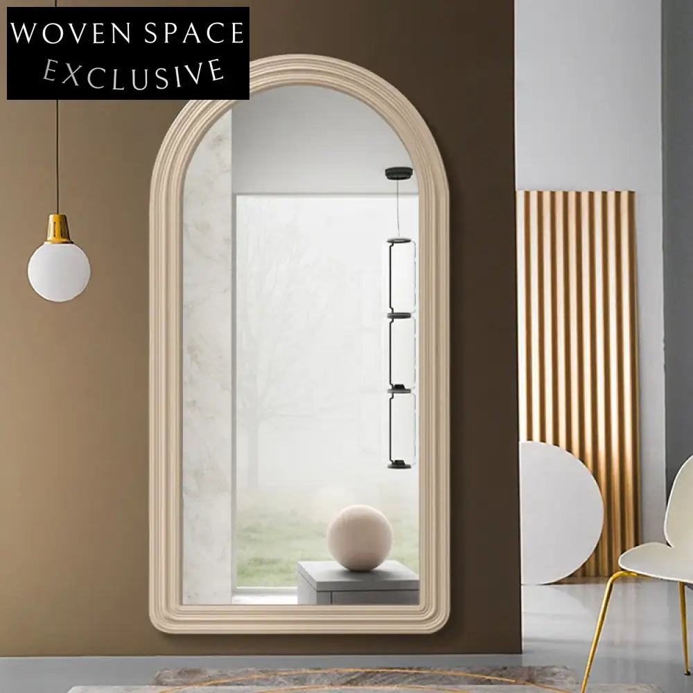 Elegant Oval Top Full Length Floor Mirror with Modern Wooden Edge