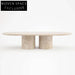 Elegant Oval Travertine Coffee Table with Dual Pedestal Base for Living Rooms