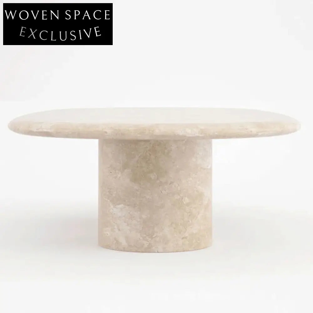 Elegant Oval Travertine Coffee Table with Dual Pedestal Base for Living Rooms