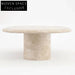 Elegant Oval Travertine Coffee Table with Dual Pedestal Base for Living Rooms