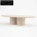 Elegant Oval Travertine Coffee Table with Dual Pedestal Base for Living Rooms