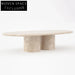Elegant Oval Travertine Coffee Table with Dual Pedestal Base for Living Rooms