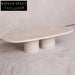Elegant Oval Travertine Coffee Table with Dual Pedestal Base for Living Rooms