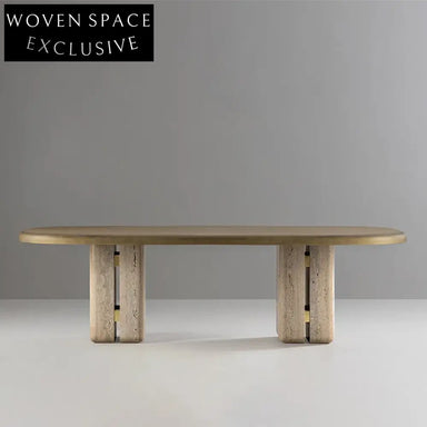 Elegant Oval Travertine Dining Table Set with 8 Seats for Dining