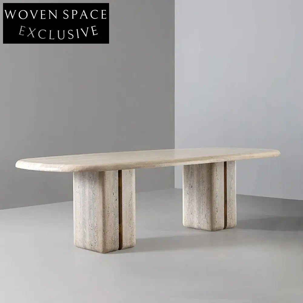 Elegant Oval Travertine Dining Table Set with 8 Seats for Dining