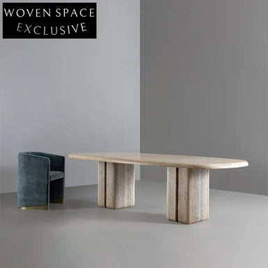 Elegant Oval Travertine Dining Table Set with 8 Seats for Dining