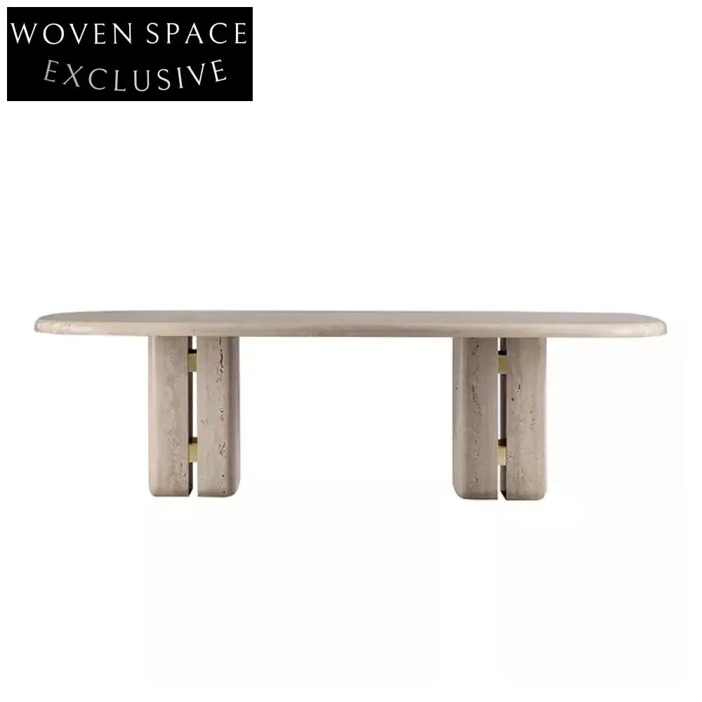 Elegant Oval Travertine Dining Table Set with 8 Seats for Dining