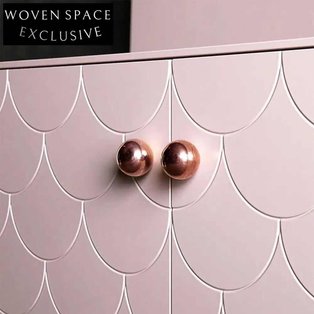 Elegant Pink Fish Scale Nordic Solid Wood Storage Cabinet for Living Room