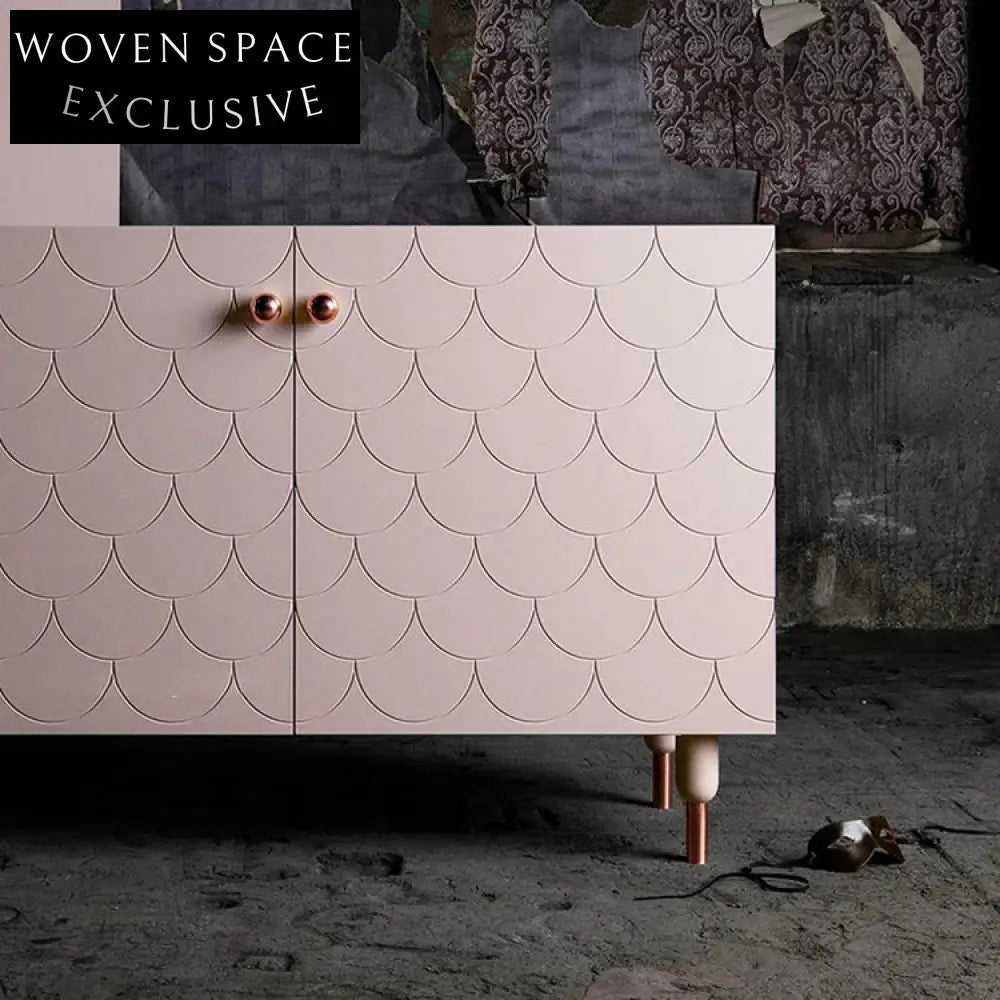 Elegant Pink Fish Scale Nordic Solid Wood Storage Cabinet for Living Room