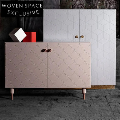 Elegant Pink Fish Scale Nordic Solid Wood Storage Cabinet for Living Room