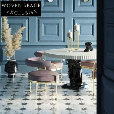 Elegant Pink Velvet Dining Chair with Gold Legs and Comfortable Armrests