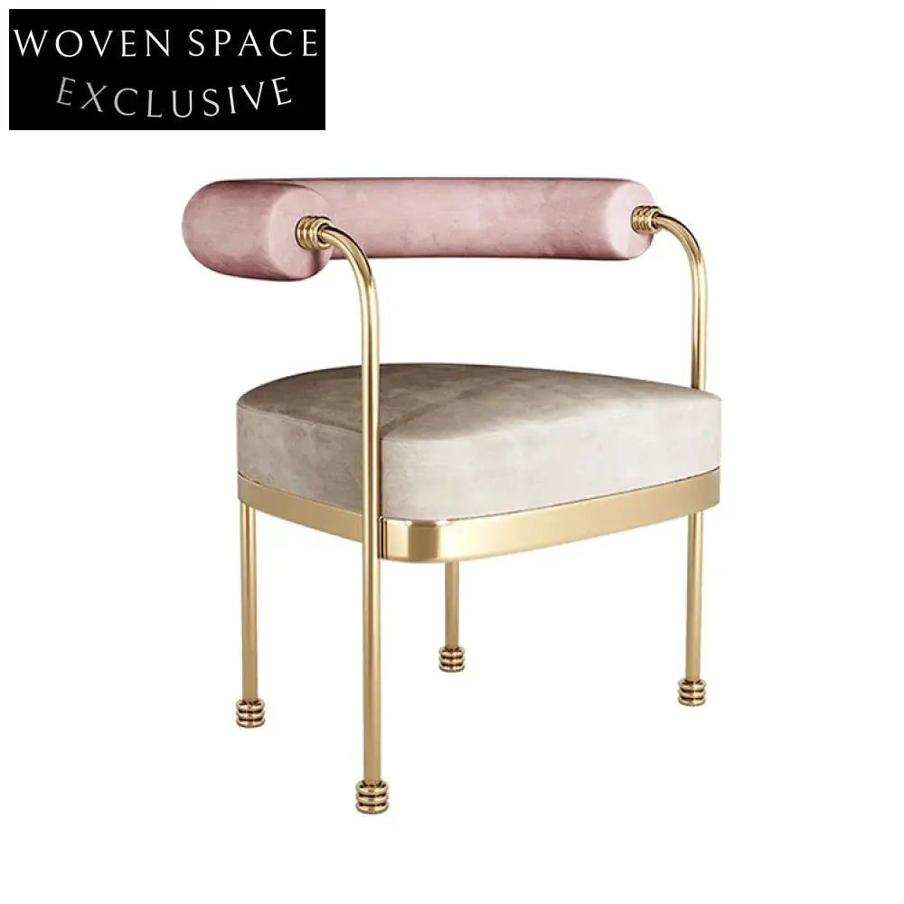 Elegant Pink Velvet Dining Chair with Gold Legs and Comfortable Armrests