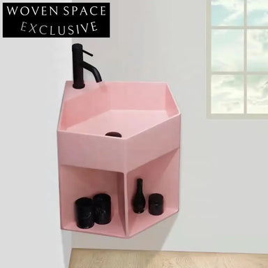 Elegant Pink Wall-Hung Solid Surface Basin | Modern Artificial Stone Bathroom Sink