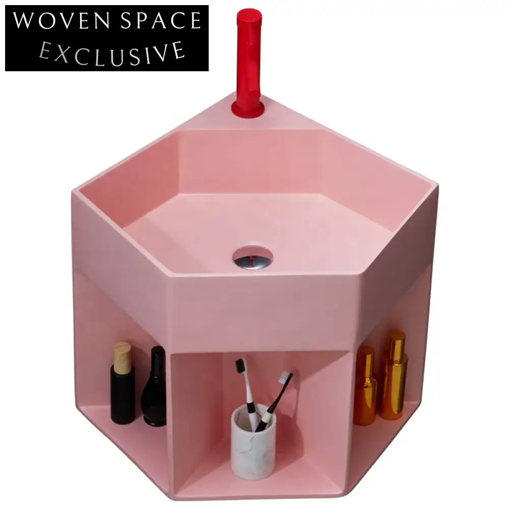 Elegant Pink Wall-Hung Solid Surface Basin | Modern Artificial Stone Bathroom Sink