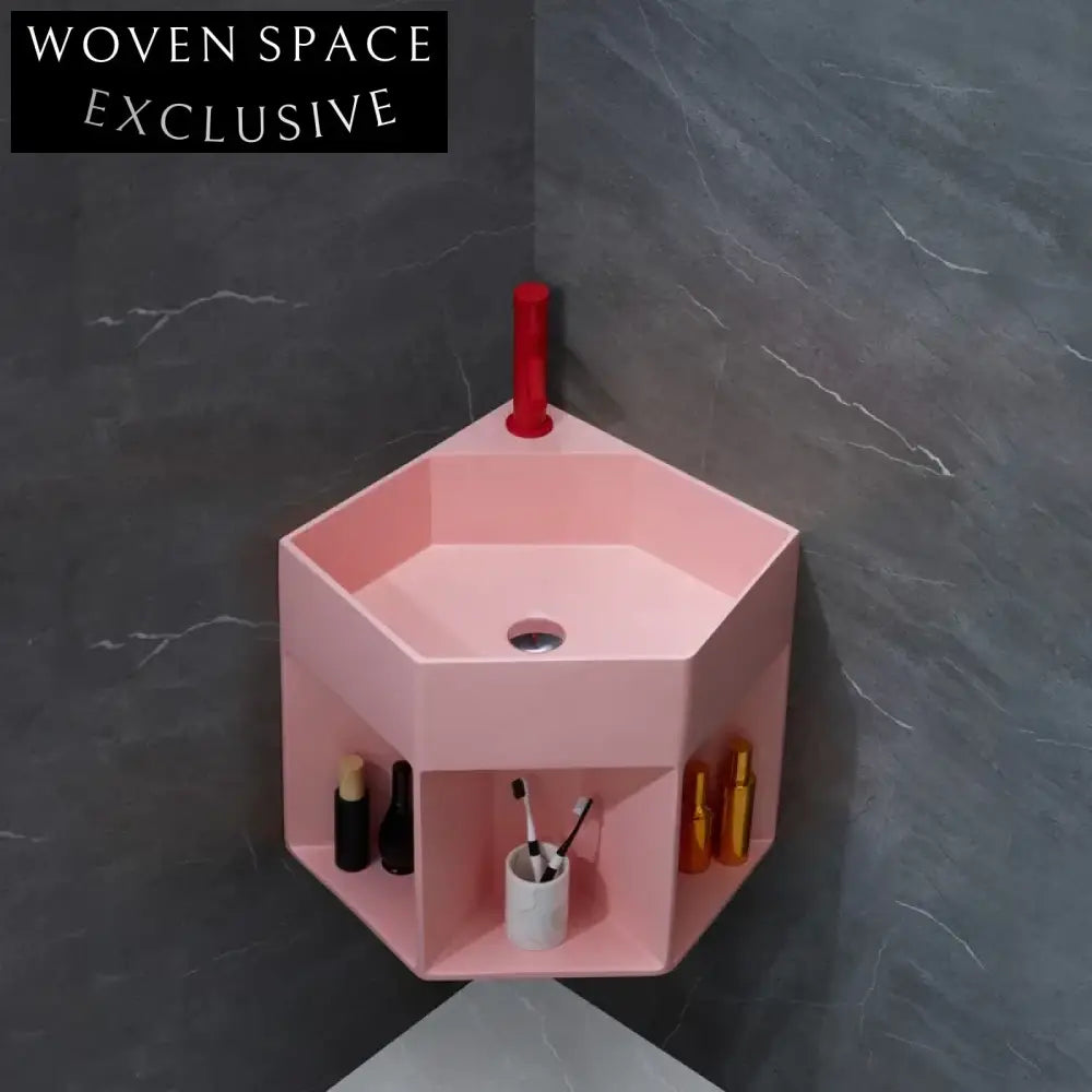 Elegant Pink Wall-Hung Solid Surface Basin | Modern Artificial Stone Bathroom Sink