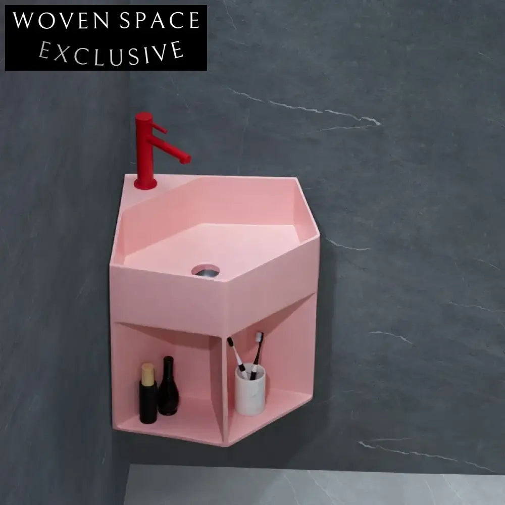 Elegant Pink Wall-Hung Solid Surface Basin | Modern Artificial Stone Bathroom Sink